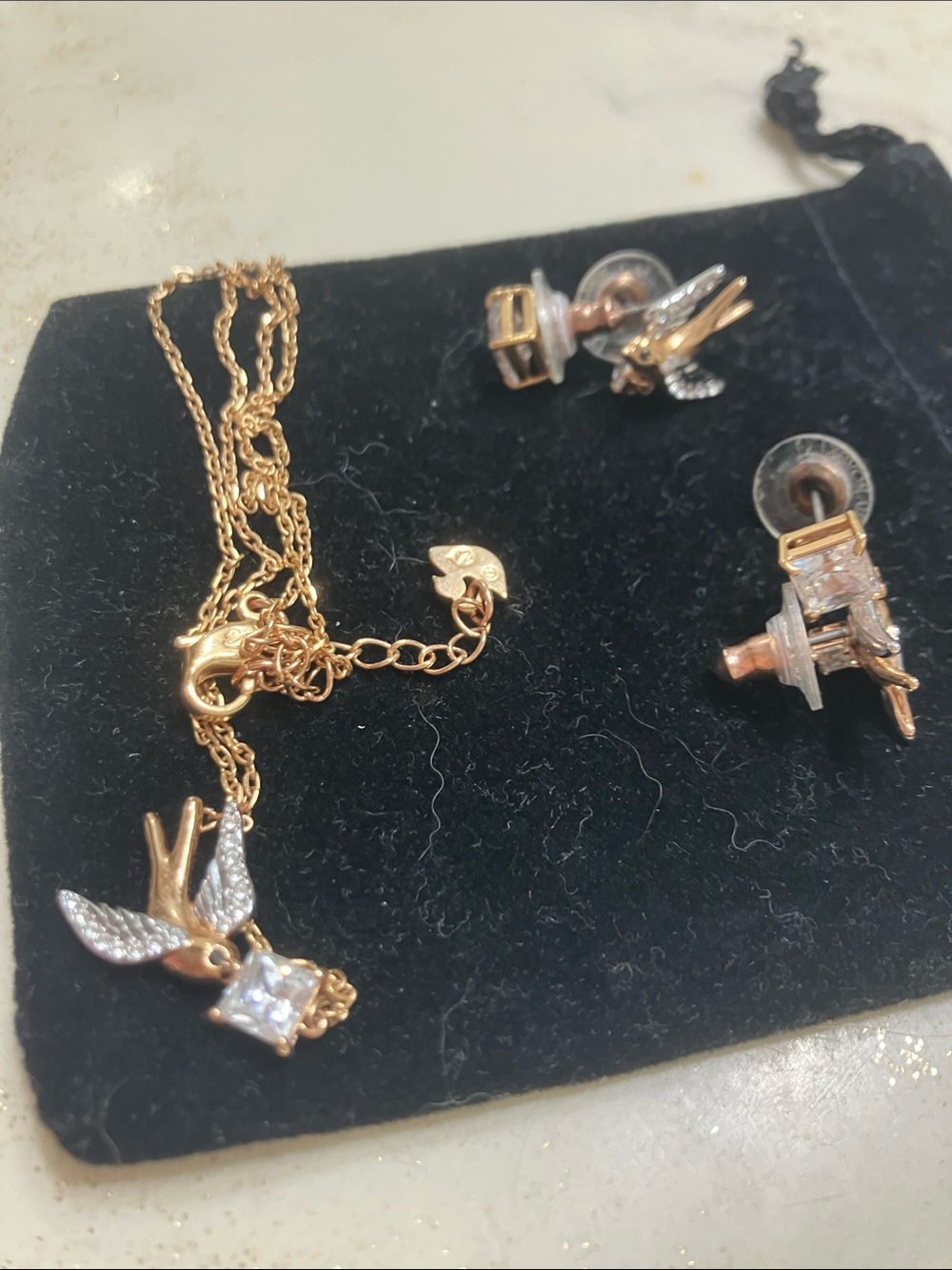 Swarovski Rose Gold Bird Pendant Necklace with Clear Crystals - Gold